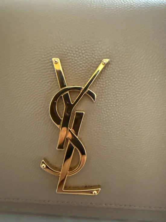 Saint Laurent Taupe Beige Leather Chain Shoulder Bag with Gold Hardware - Picture 2 of 9